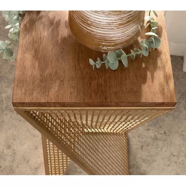 imageKate and Laurel Elita Midcentury Cocktail Table 10 x 10 x 30 Rustic Gray and Gold Decorative Modern Pedestal Tea Table for Hosting Display and StorageRustic BrownSatin Gold