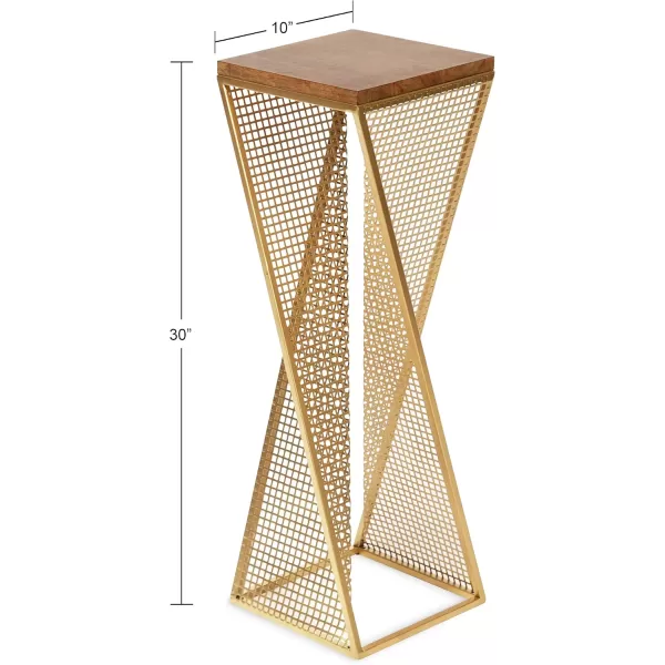 imageKate and Laurel Elita Midcentury Cocktail Table 10 x 10 x 30 Rustic Gray and Gold Decorative Modern Pedestal Tea Table for Hosting Display and StorageRustic BrownSatin Gold
