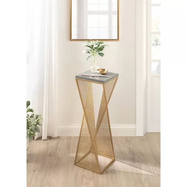 imageKate and Laurel Elita Midcentury Cocktail Table 10 x 10 x 30 Rustic Gray and Gold Decorative Modern Pedestal Tea Table for Hosting Display and StorageGraySatin Gold