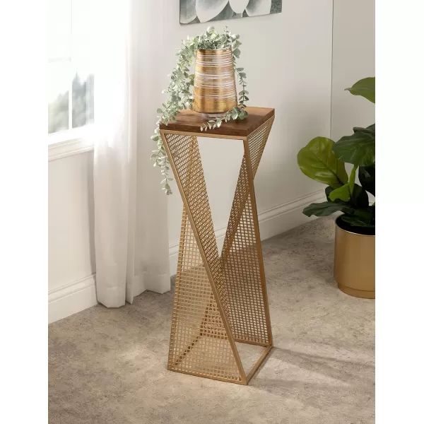 imageKate and Laurel Elita Midcentury Cocktail Table 10 x 10 x 30 Rustic Gray and Gold Decorative Modern Pedestal Tea Table for Hosting Display and StorageRustic BrownSatin Gold