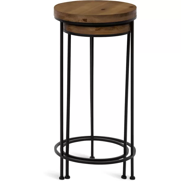 imageKate and Laurel Espada Rustic Round End Table Set of 2 Rustic Wood and Black Metal Frame FarmhouseInspired Home AccentRustic BrownBlack