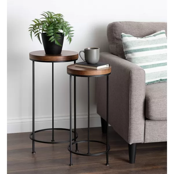imageKate and Laurel Espada Rustic Round End Table Set of 2 Rustic Wood and Black Metal Frame FarmhouseInspired Home AccentRustic BrownBlack