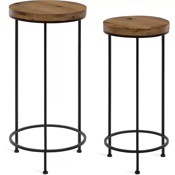 imageKate and Laurel Espada Rustic Round End Table Set of 2 Rustic Wood and Black Metal Frame FarmhouseInspired Home AccentRustic BrownBlack