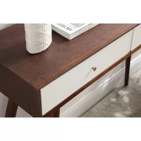 imageKate and Laurel Finco Midcentury Modern Style 2 Drawer Console Table Walnut Brown and White Finish with Brass Hardware