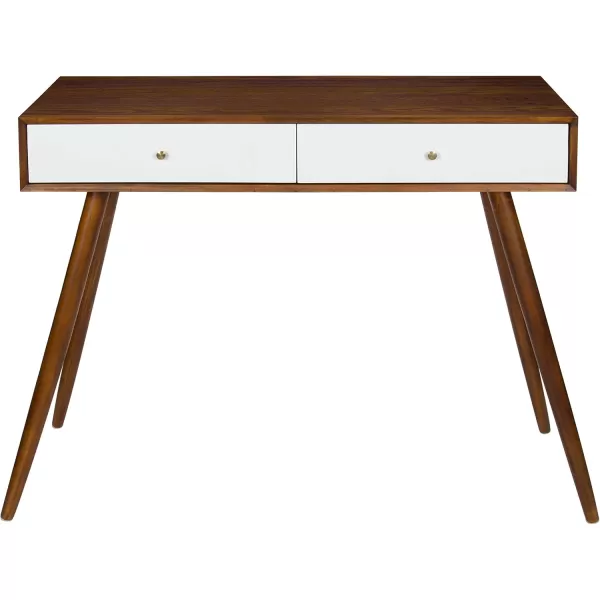 imageKate and Laurel Finco Midcentury Modern Style 2 Drawer Console Table Walnut Brown and White Finish with Brass Hardware