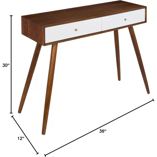 imageKate and Laurel Finco Midcentury Modern Style 2 Drawer Console Table Walnut Brown and White Finish with Brass Hardware