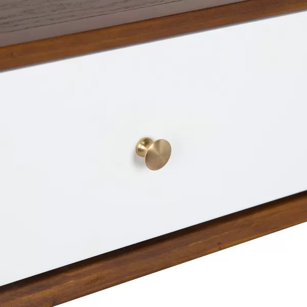 imageKate and Laurel Finco Midcentury Modern Style 2 Drawer Console Table Walnut Brown and White Finish with Brass Hardware