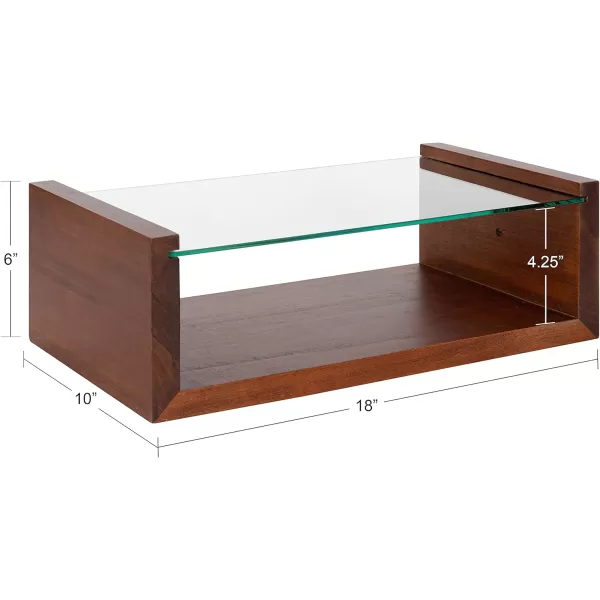 imageKate and Laurel Holt Midcentury Floating Shelf 18 x 10 Walnut Brown Sophisticated Glass and Storage Shelf for Storage and DisplayWalnut Brown