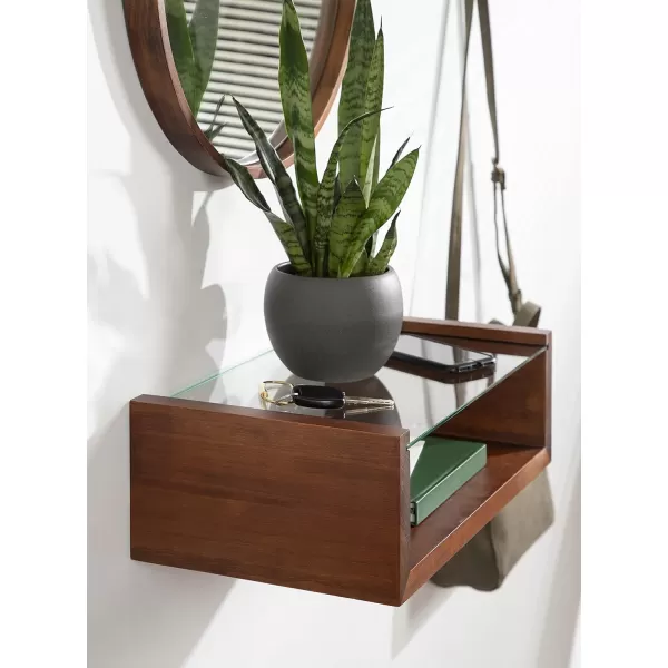 imageKate and Laurel Holt Midcentury Floating Shelf 18 x 10 Walnut Brown Sophisticated Glass and Storage Shelf for Storage and DisplayWalnut Brown