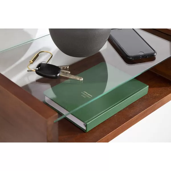 imageKate and Laurel Holt Midcentury Floating Shelf 18 x 10 Walnut Brown Sophisticated Glass and Storage Shelf for Storage and DisplayWalnut Brown