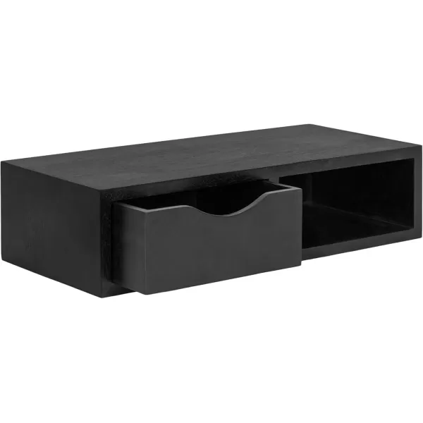 imageKate and Laurel Hutton Modern Mounted Floating Side Table Shelf with Pull Out Drawer for Storage or Decorative Display 22x10x6 BlackBlack