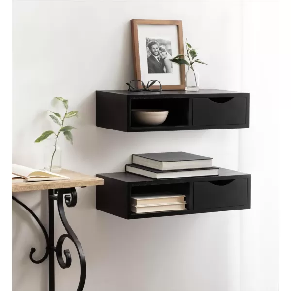 imageKate and Laurel Hutton Modern Mounted Floating Side Table Shelf with Pull Out Drawer for Storage or Decorative Display 22x10x6 BlackBlack