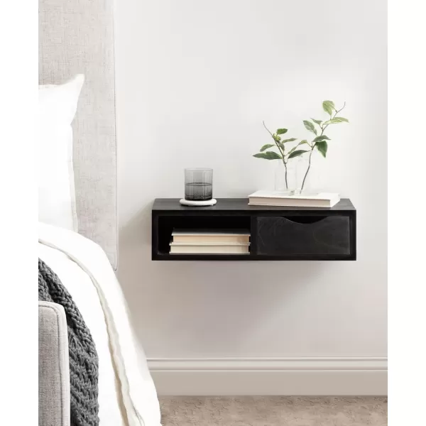 imageKate and Laurel Hutton Modern Mounted Floating Side Table Shelf with Pull Out Drawer for Storage or Decorative Display 22x10x6 BlackBlack