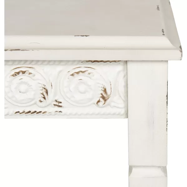 imageKate and Laurel Idabelle Modern Farmhouse Wood Accent Table or Plant Stand with Decorative Metal Skirt Soft White