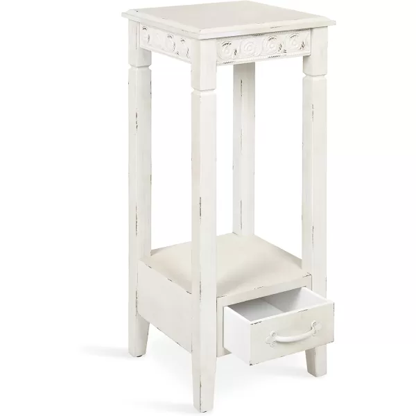 imageKate and Laurel Idabelle Modern Farmhouse Wood Accent Table or Plant Stand with Decorative Metal Skirt Soft White