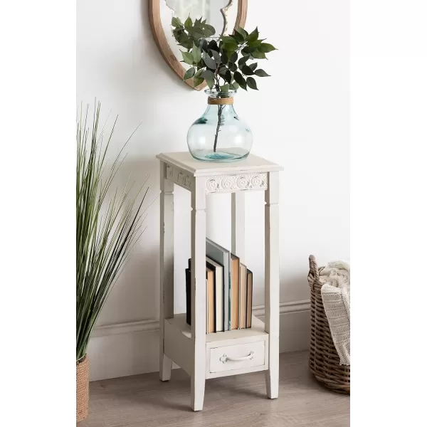imageKate and Laurel Idabelle Modern Farmhouse Wood Accent Table or Plant Stand with Decorative Metal Skirt Soft White