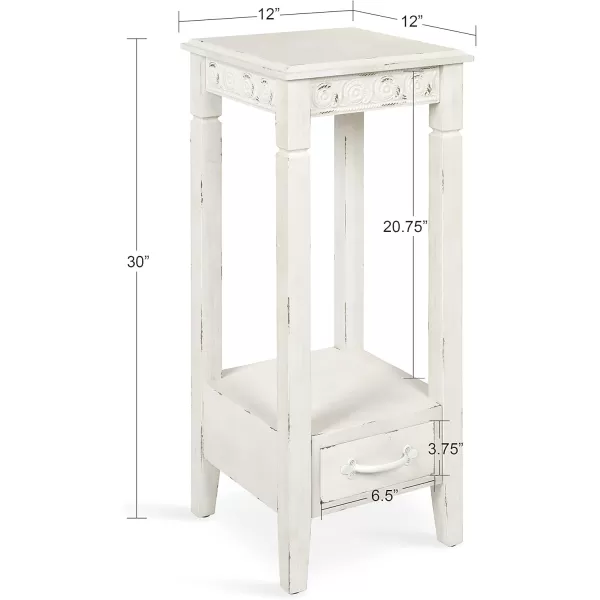 imageKate and Laurel Idabelle Modern Farmhouse Wood Accent Table or Plant Stand with Decorative Metal Skirt Soft White