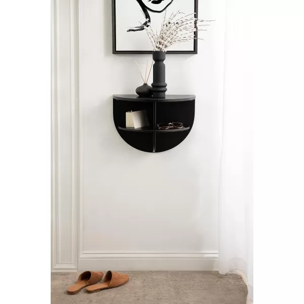 imageKate and Laurel Jalla Wooden Floating Side Table 18 x 10 x 14 Black Modern Wood WallMounted End Table with Shelves for Extra Storage and Added FunctionalityBlack