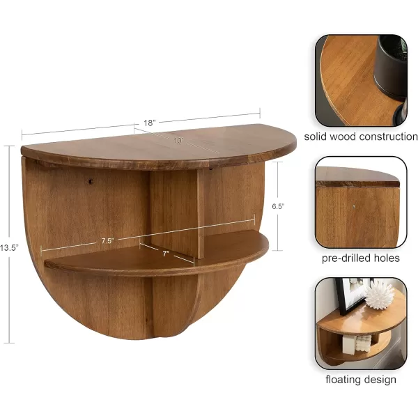 imageKate and Laurel Jalla Wooden Floating Side Table 18 x 10 x 14 Black Modern Wood WallMounted End Table with Shelves for Extra Storage and Added FunctionalityRustic Brown