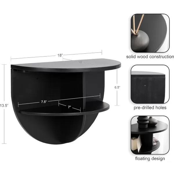 imageKate and Laurel Jalla Wooden Floating Side Table 18 x 10 x 14 Black Modern Wood WallMounted End Table with Shelves for Extra Storage and Added FunctionalityBlack