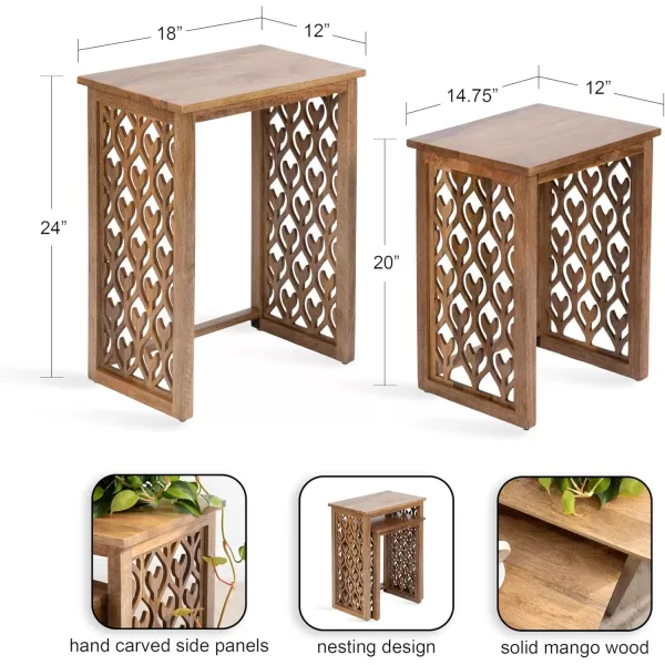 imageKate and Laurel Karni Natural Wooden Nesting Bedroom Nightstands for Home Decor 2 Piece