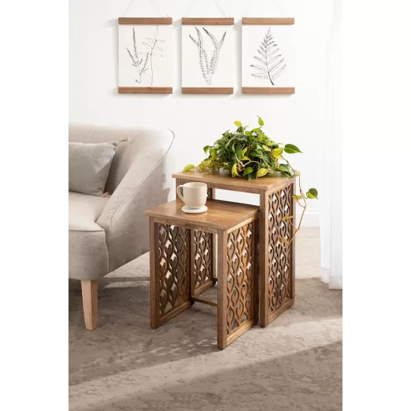 imageKate and Laurel Karni Natural Wooden Nesting Bedroom Nightstands for Home Decor 2 Piece