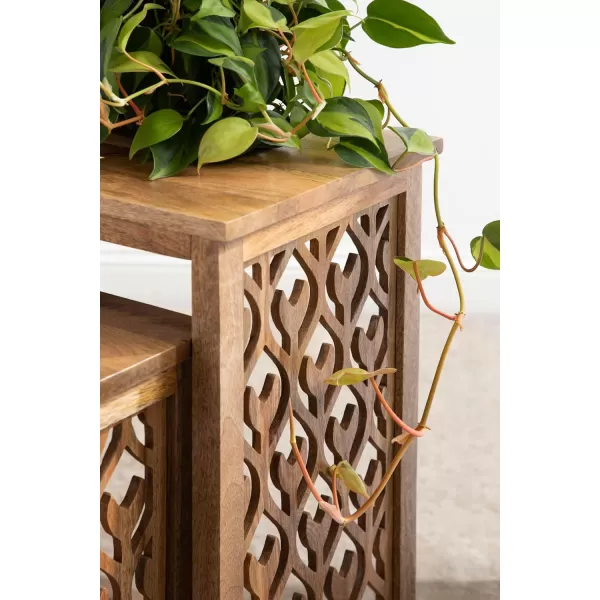 imageKate and Laurel Karni Natural Wooden Nesting Bedroom Nightstands for Home Decor 2 Piece