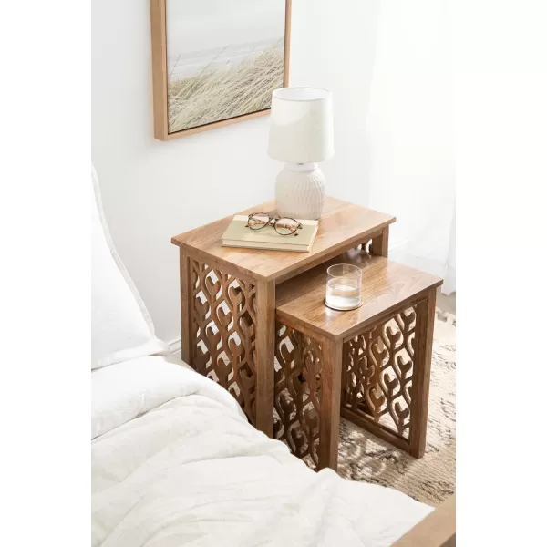 imageKate and Laurel Karni Natural Wooden Nesting Bedroom Nightstands for Home Decor 2 Piece