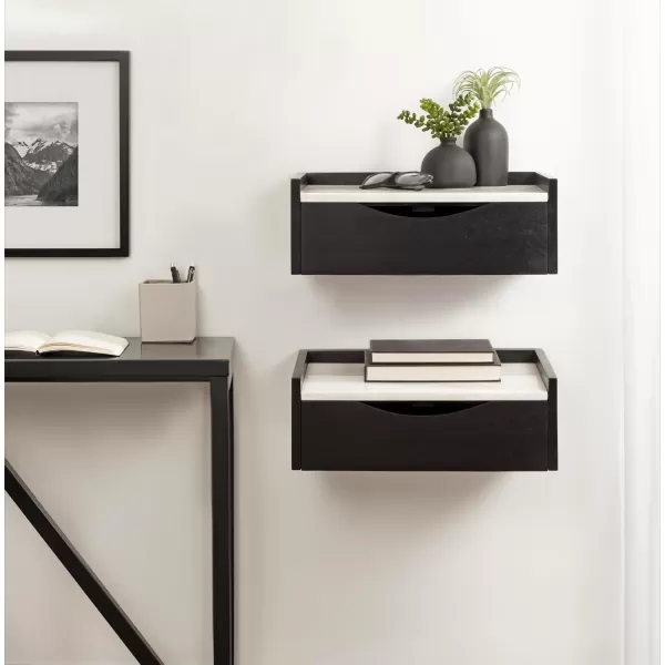 imageKate and Laurel Kitt Modern Floating Wall Shelf Side Table with Drawer 18quot x 12quot x 65quot BlackBlack
