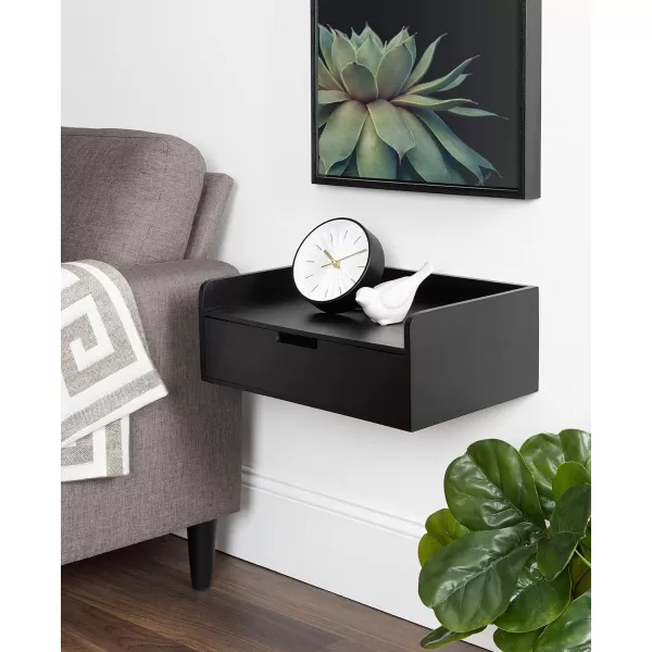 imageKate and Laurel Kitt Modern Floating Wall Shelf Side Table with Drawer 18quot x 12quot x 65quot BlackBlack