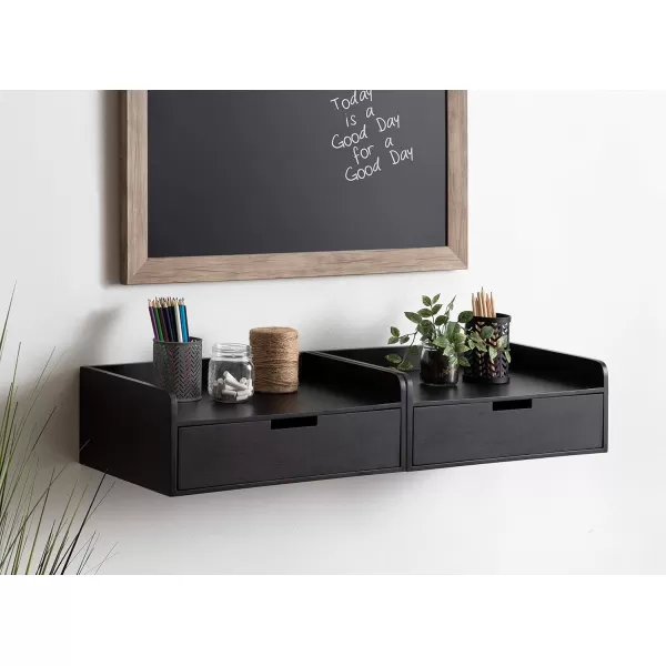 imageKate and Laurel Kitt Modern Floating Wall Shelf Side Table with Drawer 18quot x 12quot x 65quot BlackBlack