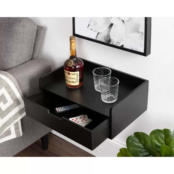 imageKate and Laurel Kitt Modern Floating Wall Shelf Side Table with Drawer 18quot x 12quot x 65quot BlackBlack