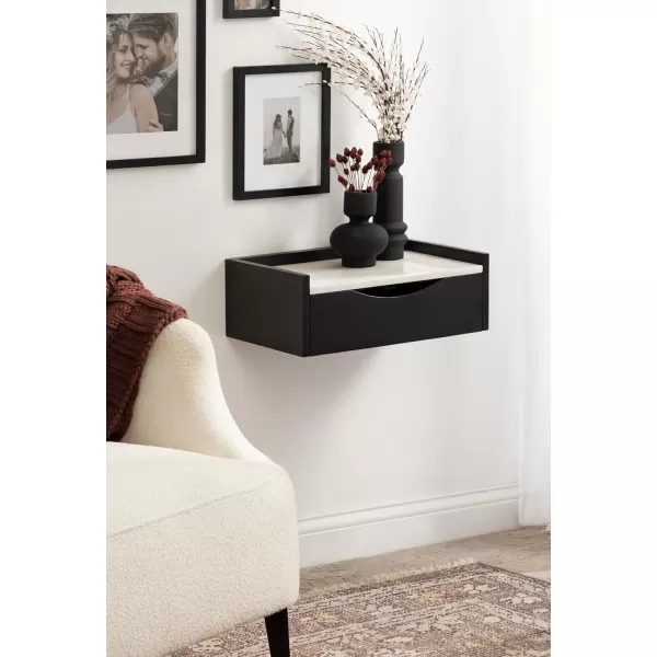 imageKate and Laurel Kitt Modern Floating Wall Shelf Side Table with Drawer 18quot x 12quot x 65quot BlackBlack