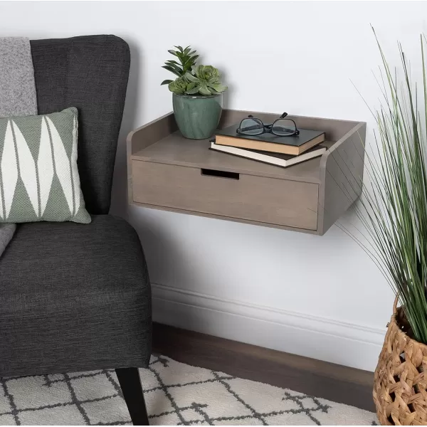 imageKate and Laurel Kitt Modern Floating Wall Shelf Side Table with Drawer 18quot x 12quot x 65quot BlackGrey