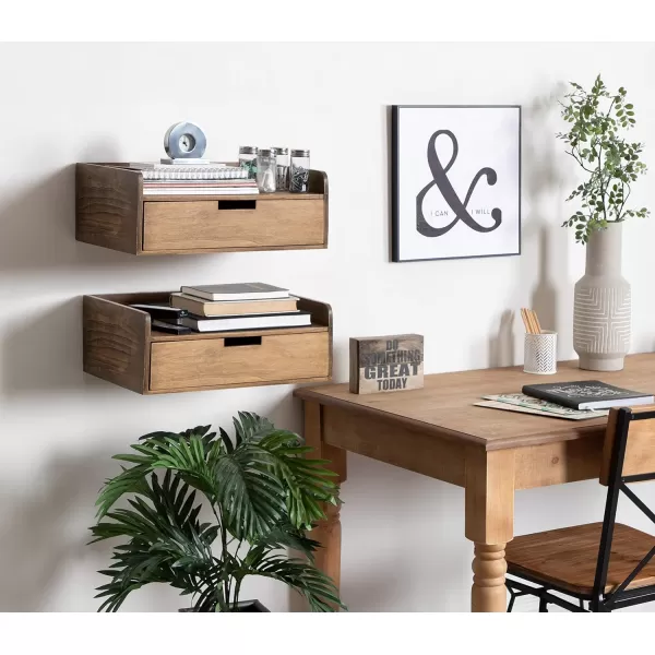 imageKate and Laurel Kitt Modern Floating Wall Shelf Side Table with Drawer 18quot x 12quot x 65quot BlackRustic Brown