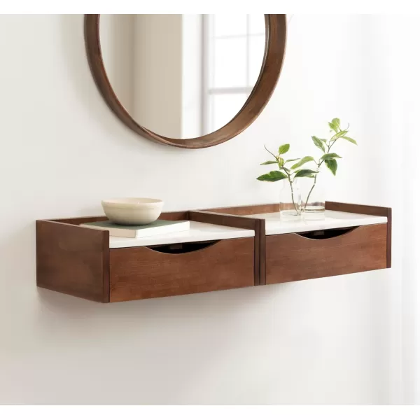 imageKate and Laurel Kitt Modern Floating Wall Shelf Side Table with Drawer 18quot x 12quot x 65quot BlackWalnut Brown