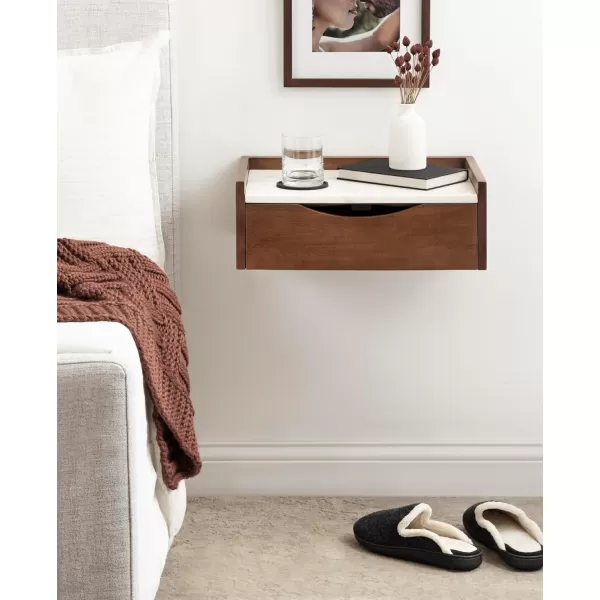 imageKate and Laurel Kitt Modern Floating Wall Shelf Side Table with Drawer 18quot x 12quot x 65quot BlackWalnut Brown