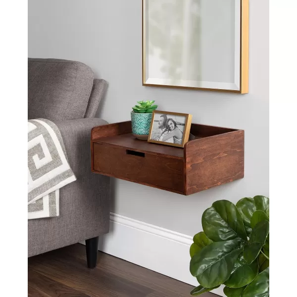imageKate and Laurel Kitt Modern Floating Wall Shelf Side Table with Drawer 18quot x 12quot x 65quot BlackWalnut Brown