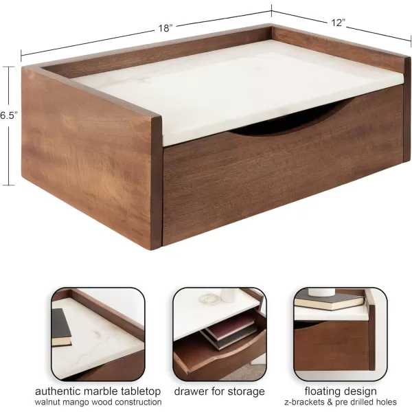 imageKate and Laurel Kitt Modern Floating Wall Shelf Side Table with Drawer 18quot x 12quot x 65quot BlackWalnut Brown
