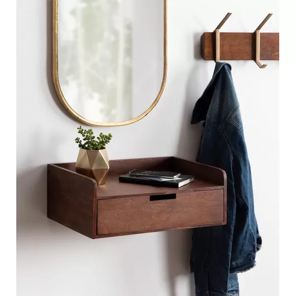 imageKate and Laurel Kitt Modern Floating Wall Shelf Side Table with Drawer 18quot x 12quot x 65quot BlackWalnut Brown