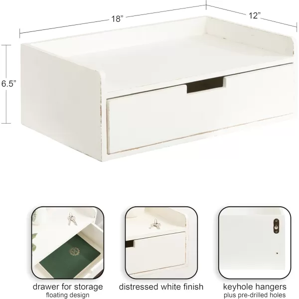 imageKate and Laurel Kitt Modern Floating Wall Shelf Side Table with Drawer 18quot x 12quot x 65quot BlackWhite