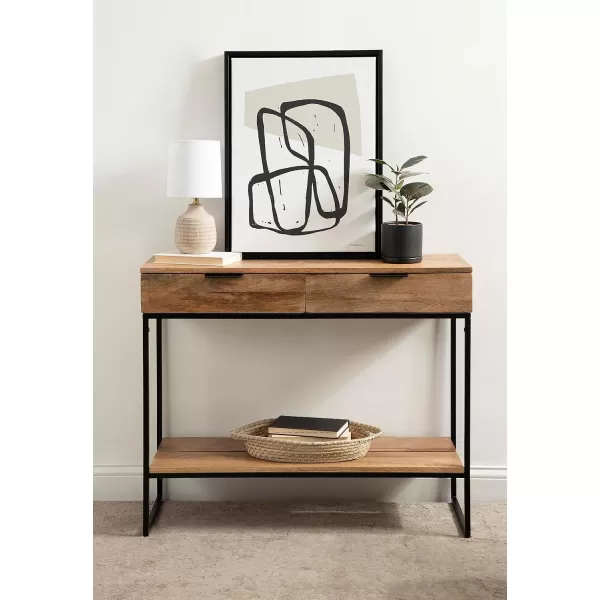 imageKate and Laurel Malone Modern Wooden Console Table with Wood Shelf 36 x 13 x 31 Natural Brown and Black Transitional Wood Entryway Table with Storage Shelf Below