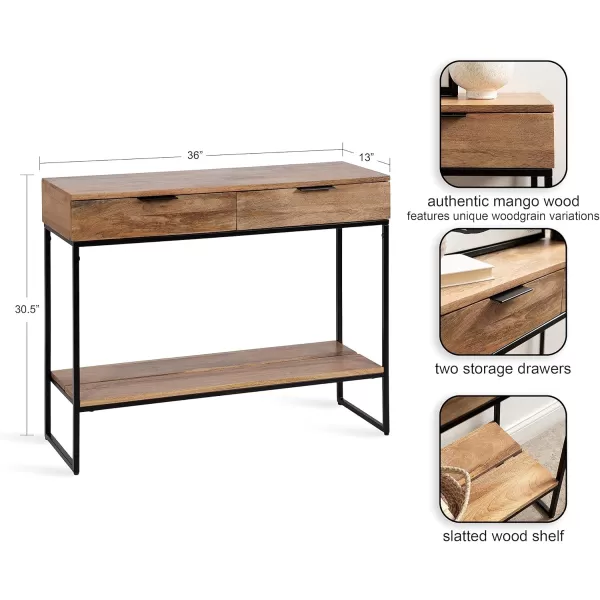 imageKate and Laurel Malone Modern Wooden Console Table with Wood Shelf 36 x 13 x 31 Natural Brown and Black Transitional Wood Entryway Table with Storage Shelf Below
