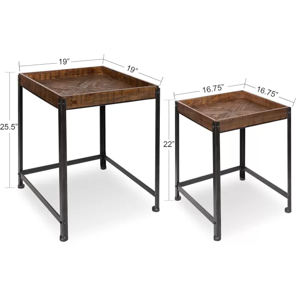 imageKate and Laurel Marsh 2Piece RusticModern Side Accent Tables with Star Pattern Wooden Tray Top and Distressed Black Metal Base