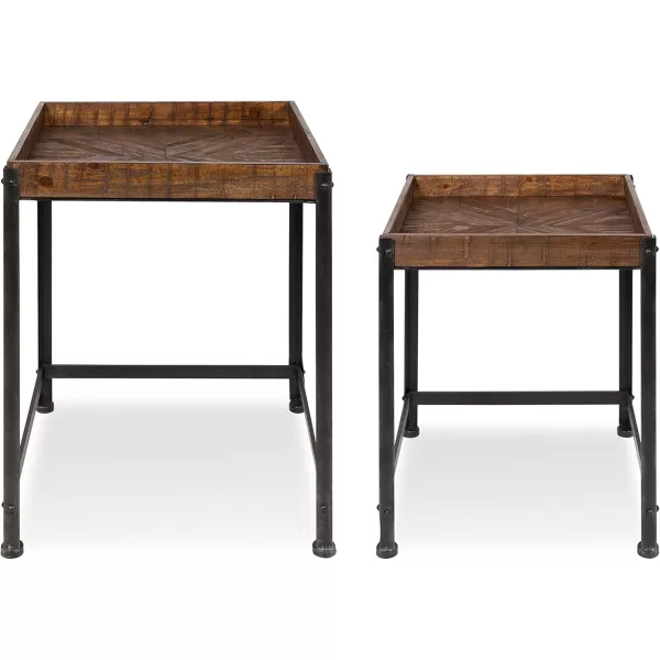 imageKate and Laurel Marsh 2Piece RusticModern Side Accent Tables with Star Pattern Wooden Tray Top and Distressed Black Metal Base