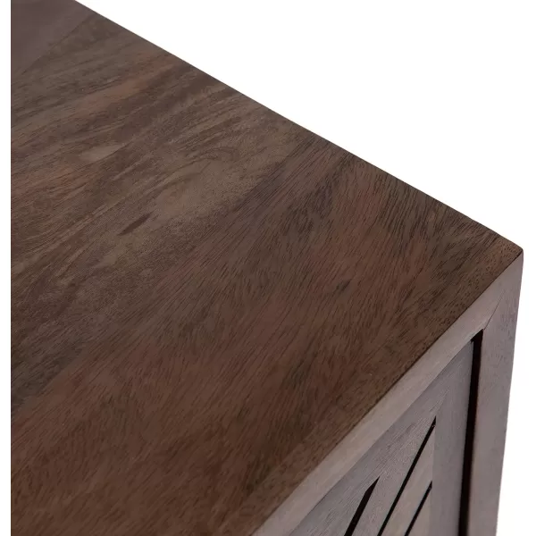 imageKate and Laurel Mezzeta Modern Scandinavian Boho Decorative One Side Table with Slatted Cabinet Door and Metal Rectangle Base 15x12x26 Natural