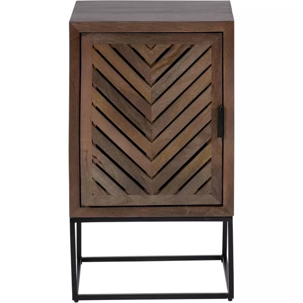 imageKate and Laurel Mezzeta Modern Scandinavian Boho Decorative One Side Table with Slatted Cabinet Door and Metal Rectangle Base 15x12x26 Natural