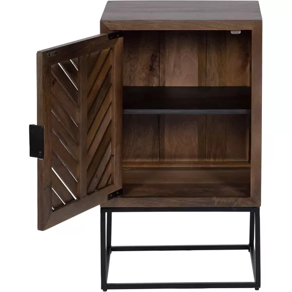 imageKate and Laurel Mezzeta Modern Scandinavian Boho Decorative One Side Table with Slatted Cabinet Door and Metal Rectangle Base 15x12x26 Natural