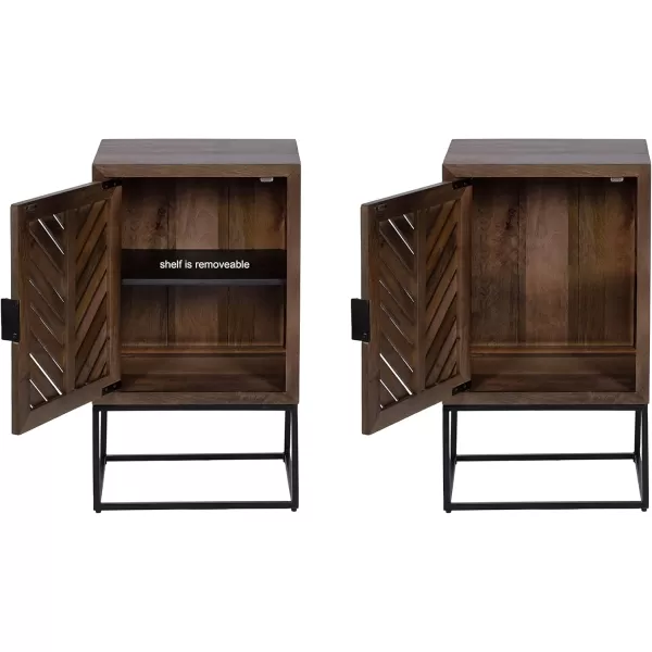 imageKate and Laurel Mezzeta Modern Scandinavian Boho Decorative One Side Table with Slatted Cabinet Door and Metal Rectangle Base 15x12x26 Natural