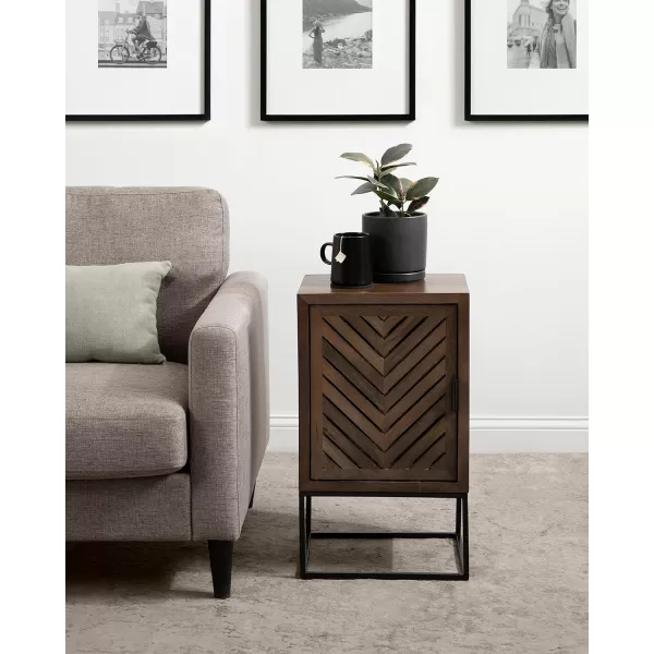 imageKate and Laurel Mezzeta Modern Scandinavian Boho Decorative One Side Table with Slatted Cabinet Door and Metal Rectangle Base 15x12x26 Natural